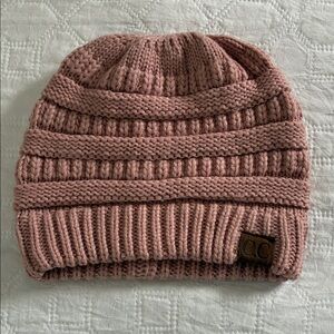 C.C Dusty Rose Knit Beanie with Logo Patch